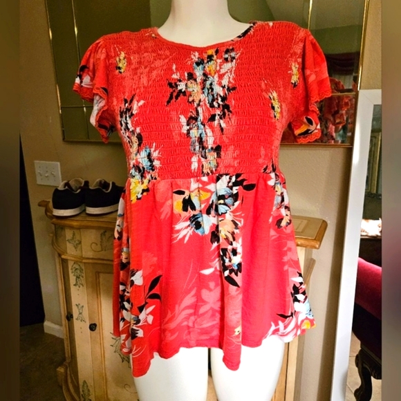 Torrid Babydoll Floral Shirt Stretch Top Capped Sleeve - Picture 2 of 8